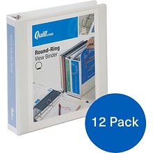 Quill Brand® 1-1/2 inch, Round Ring, View Binder, White, 12/Pack (72215WE)