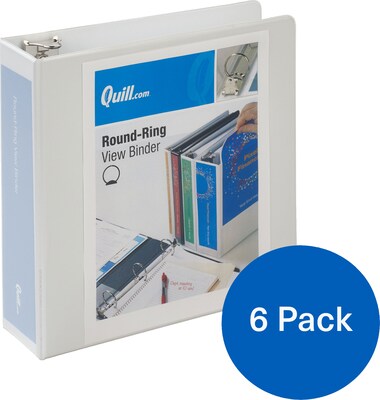 Quill Brand® 3 inch, Round Ring, View Binder, White, 6/Pack (CD87223WE)