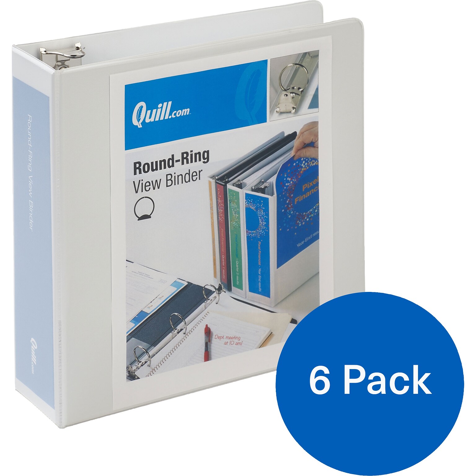 Quill Brand® 3 inch Round Ring, View Binder, White, 6/Pack (7223WE)