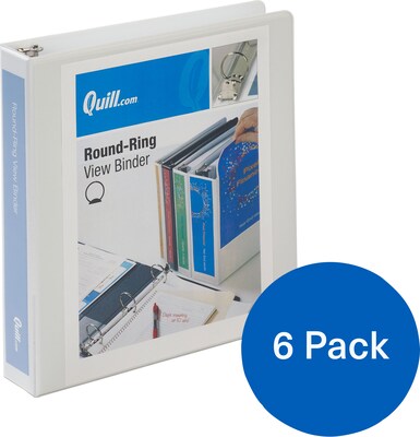 Quill Brand® 1-1/2 inch Round Ring, View Binder, White, 6/Pack (CD872215WE)