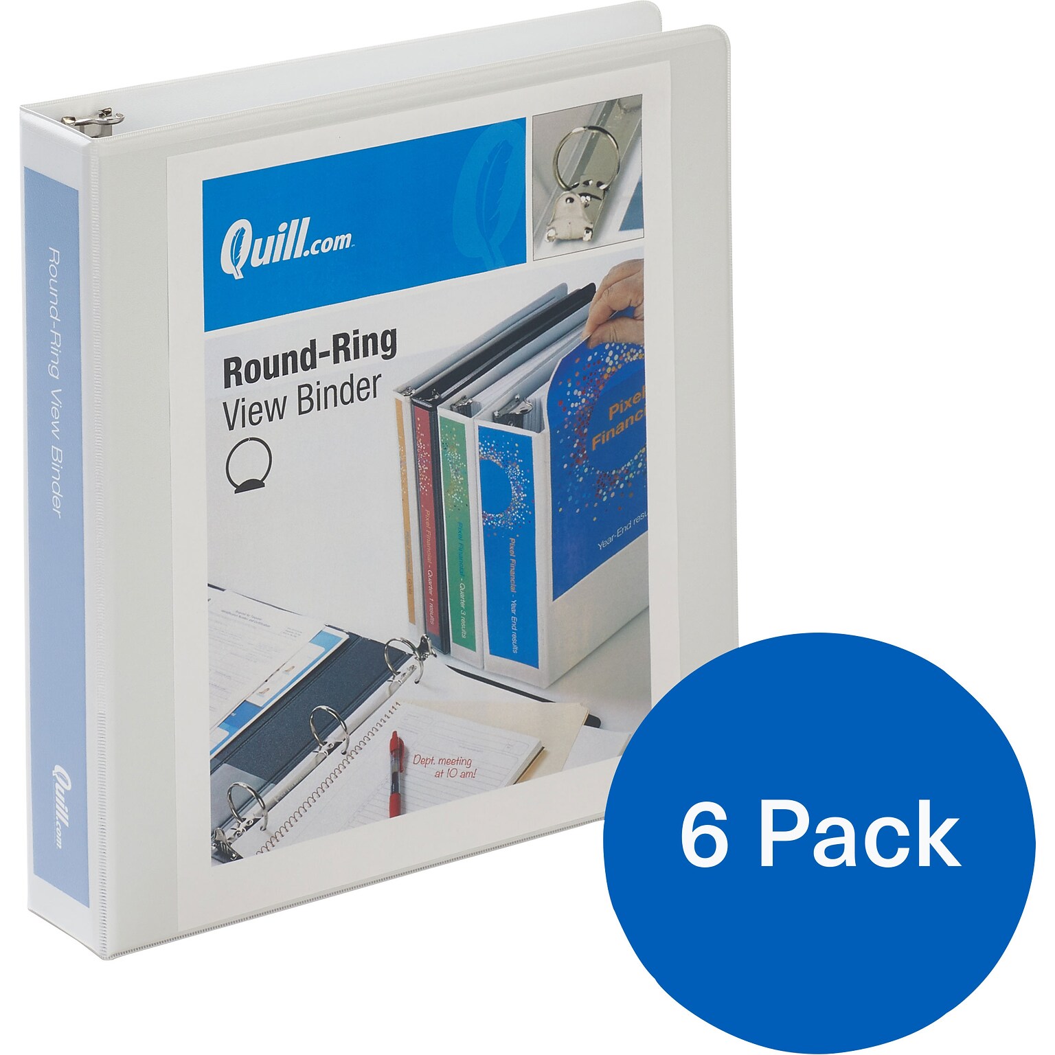 Quill Brand® 11/2 inch Round Ring, View Binder, White, 6/Pack (72215WE