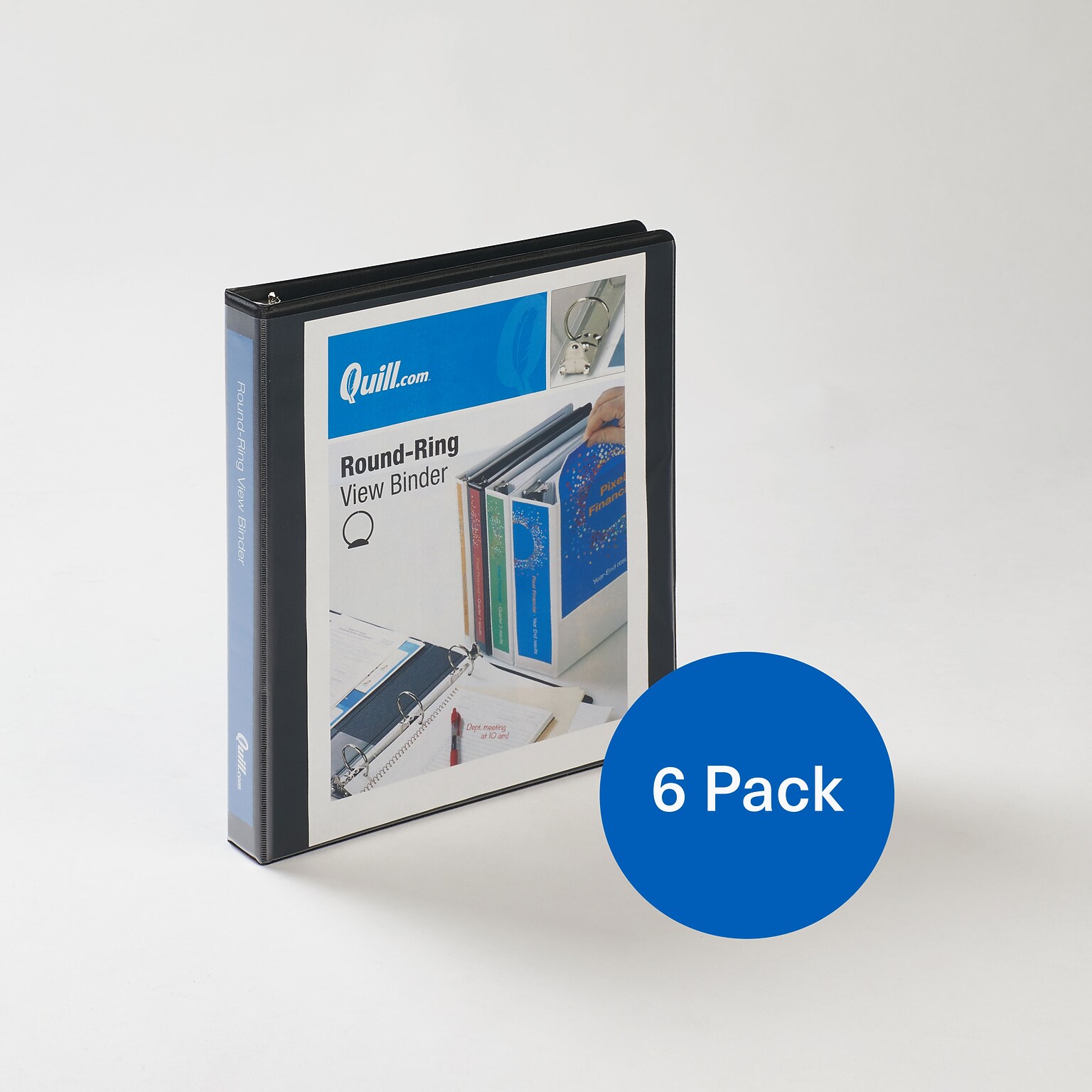 Quill Brand® 1 inch, Round Ring, View Binder, Black, 6/Pack (7221BK