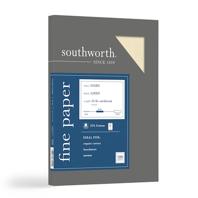 Southworth 8.5 x 11 Business Paper, 65 lbs., 100 Brightness, 100/Box (Z560CK)