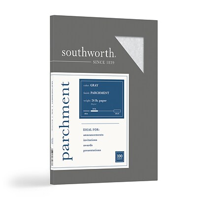 Southworth Parchment Specialty Multipurpose Paper, 24 lbs., 8.5 x 11, Gray, 100/Box (P974CK/3/36)