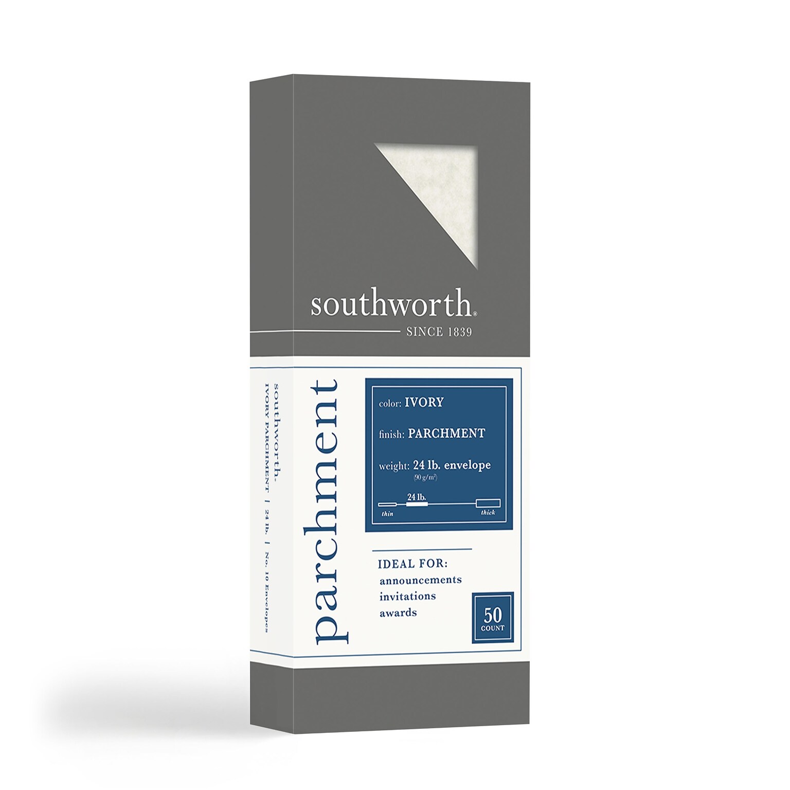 Southworth #10 Parchment Envelopes, 9.5 X 4.125, Ivory, 50/Box (P984-10L/3/18)