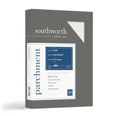 Southworth Parchment Specialty Paper, 32 lbs., 8.5 x 11, Ivory, 250 Sheets/Box (J988C)