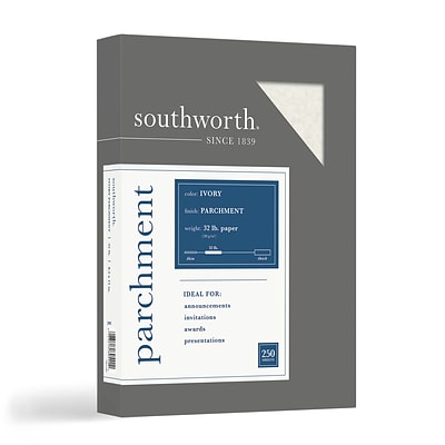 Southworth Parchment Specialty Multipurpose Paper, 32 lbs., 8.5 x 11, Ivory, 250/Box (J988C)
