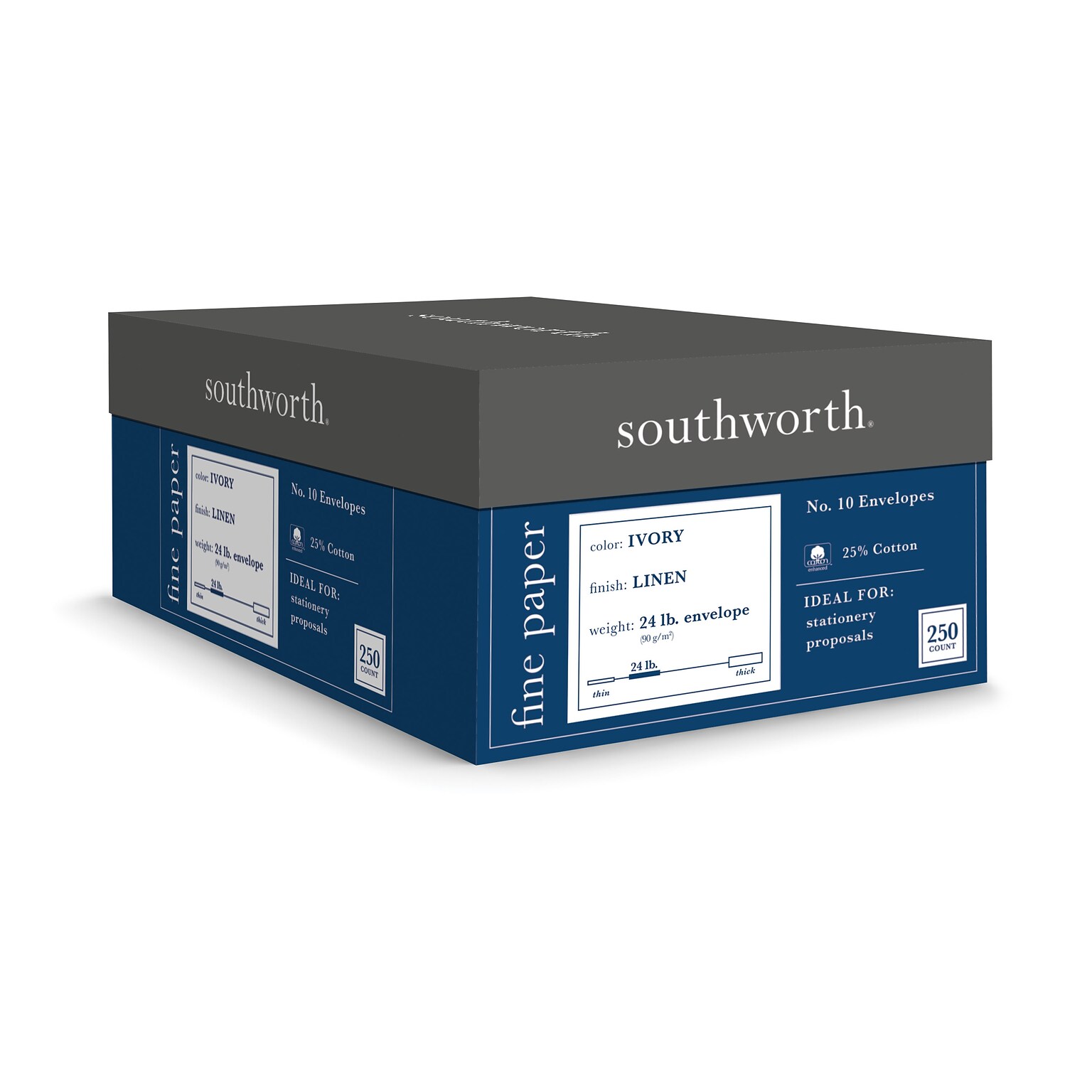 Southworth Gummed #10 Business Envelopes, 4 1/8 x 9 1/2, Ivory, 250/Box (J564-10)