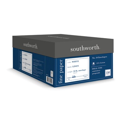Southworth Gummed #10 Business Envelopes, 4 1/8" x 9 1/2", White, 250/Box (J554-10)
