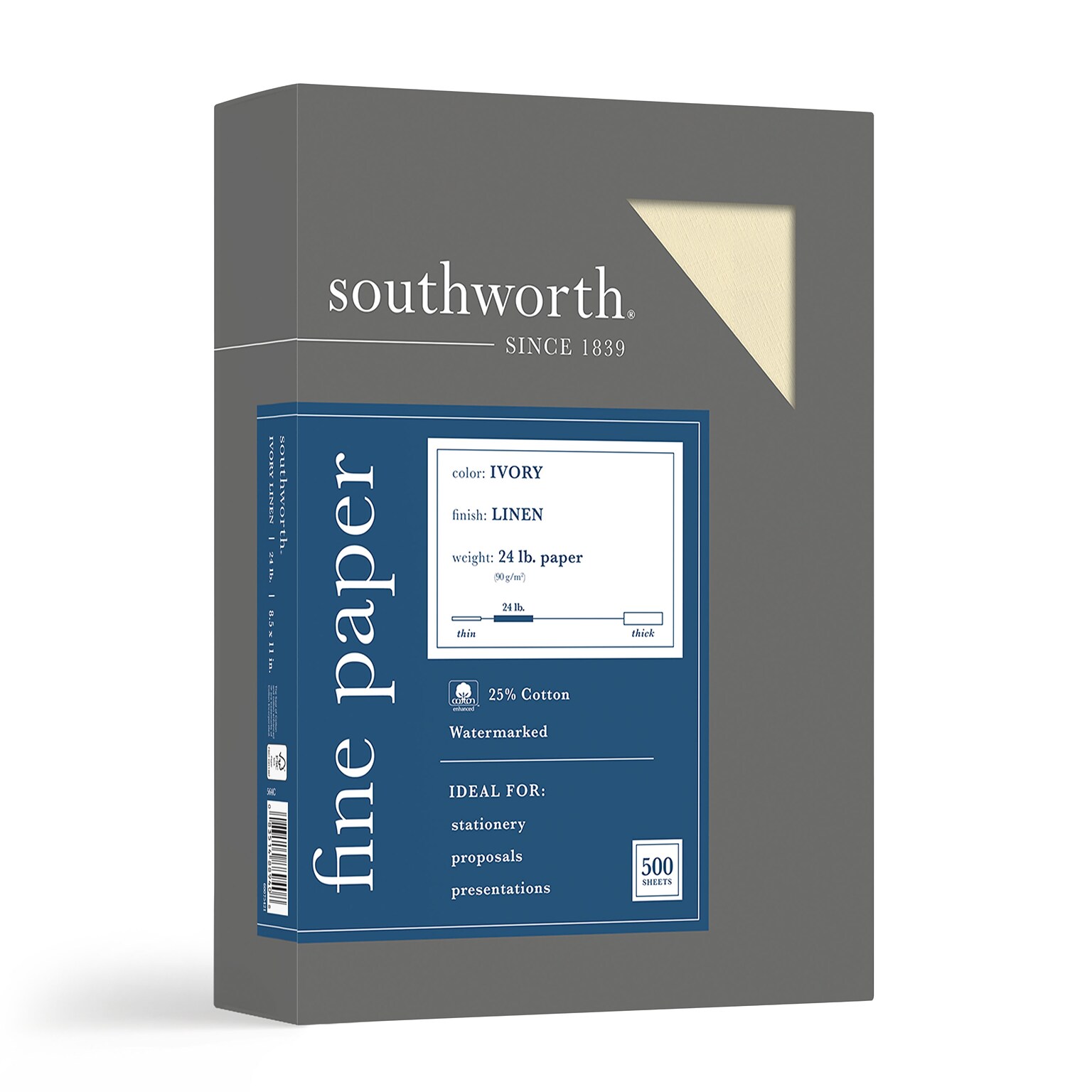 Southworth Fine Paper, 8.5 x 11, 24 lb., Linen-Finish, Ivory 500/Box (564C)