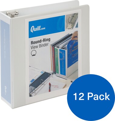 Quill Brand® 3 inch Round Ring, View Binder, White, 12/Pack (7223WE)