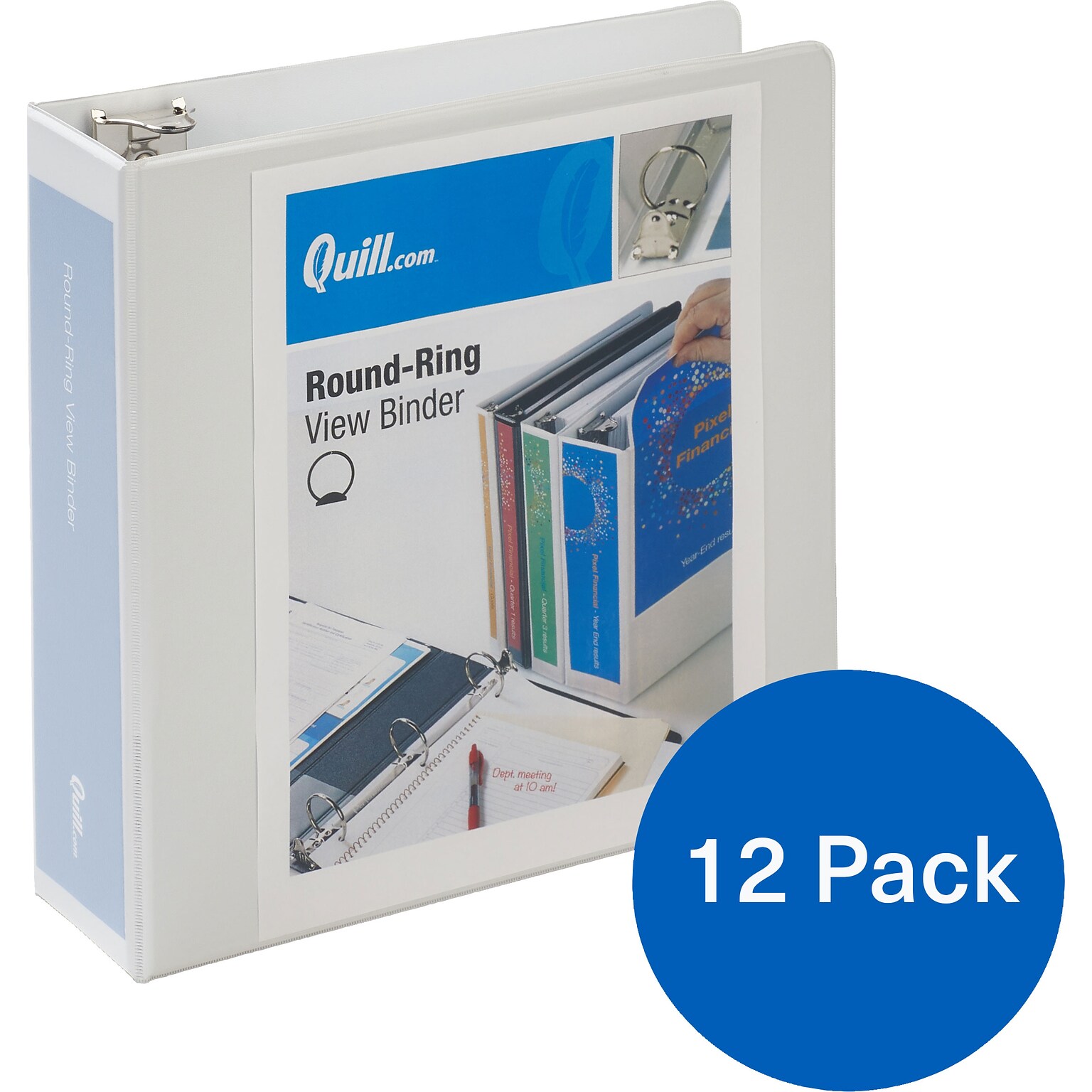 Quill Brand® 3 inch Round Ring, View Binder, White, 12/Pack (7223WE)