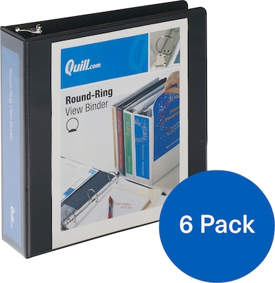 Quill Brand® 2 inch, Round Ring, View Binder, Black, 6/Pack (CD97222BK)