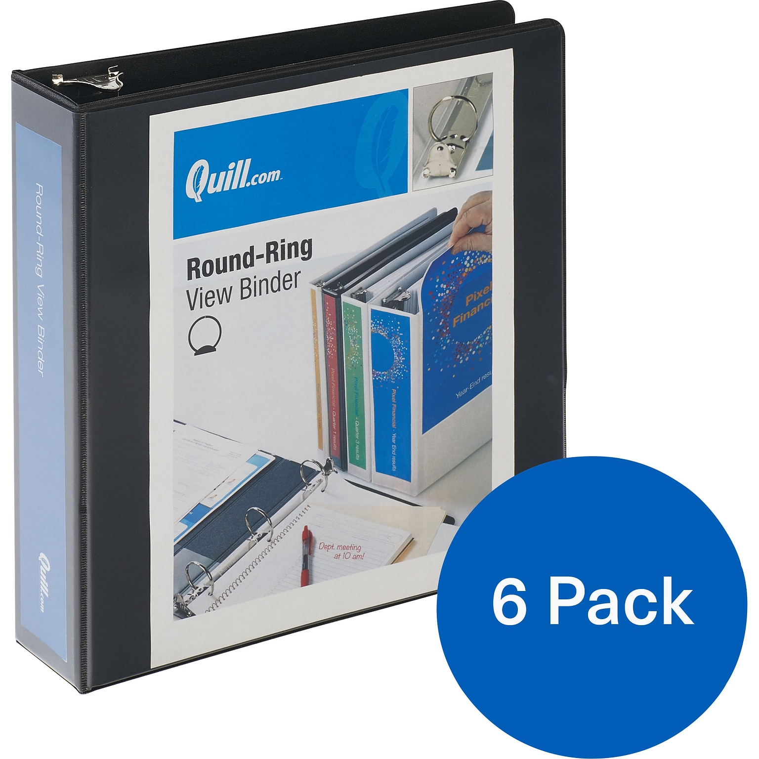 Quill Brand® 2 inch Round Ring, View Binder, Black, 6/Pack (7222BK)