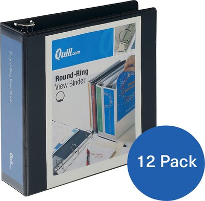 Quill Brand® 3 inch, Round Ring, View Binder, Black, 12/Pack (CD107223BK)