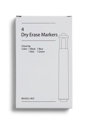 Baseline Dry Erase Markers, Chisel Tip, Black, 4/Pack (BL58133)