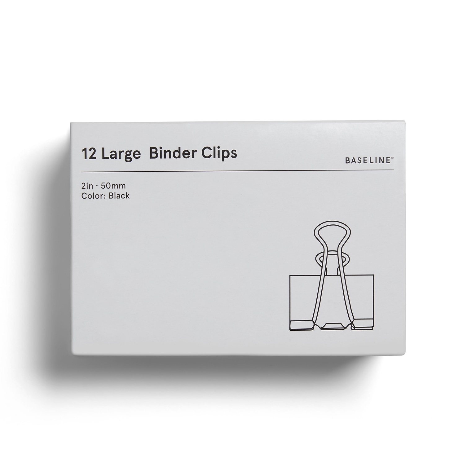 Baseline Large Binder Clips, 1 Capacity, Black, 12/Box (BL58122)