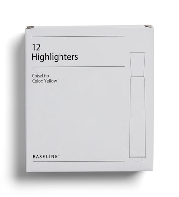 Baseline Tank Highlighters, Chisel Tip, Yellow, Dozen (BL58170)