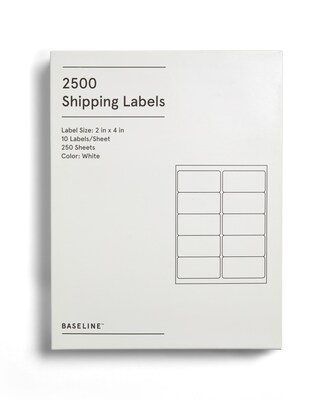 Baseline Laser/Inkjet Blank Shipping Labels, 2 x 4, White, 10 Labels/Sheet, 250 Sheets/Pack, 2500 Labels/Box (BL58261)