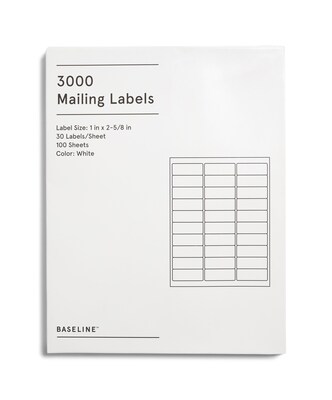 Baseline Laser/Inkjet Mailing Labels, 1 x 2-5/8, White, 3000 Labels (Compare to Avery 5160, 5260 & 8160)