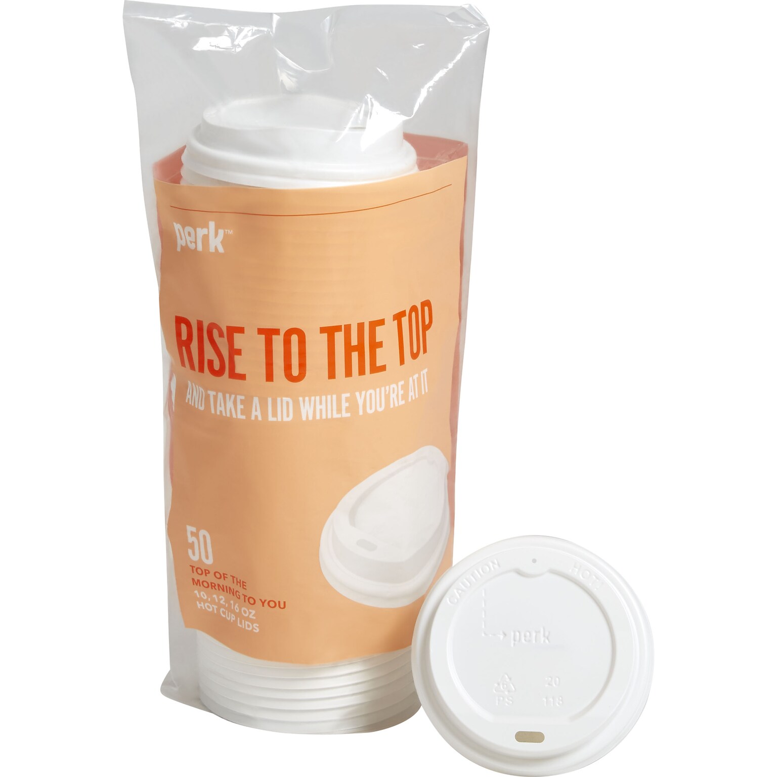 Perk™ Plastic Hot Cup Lid, 10/12/16 Oz., White, 50/Pack (PK54369)