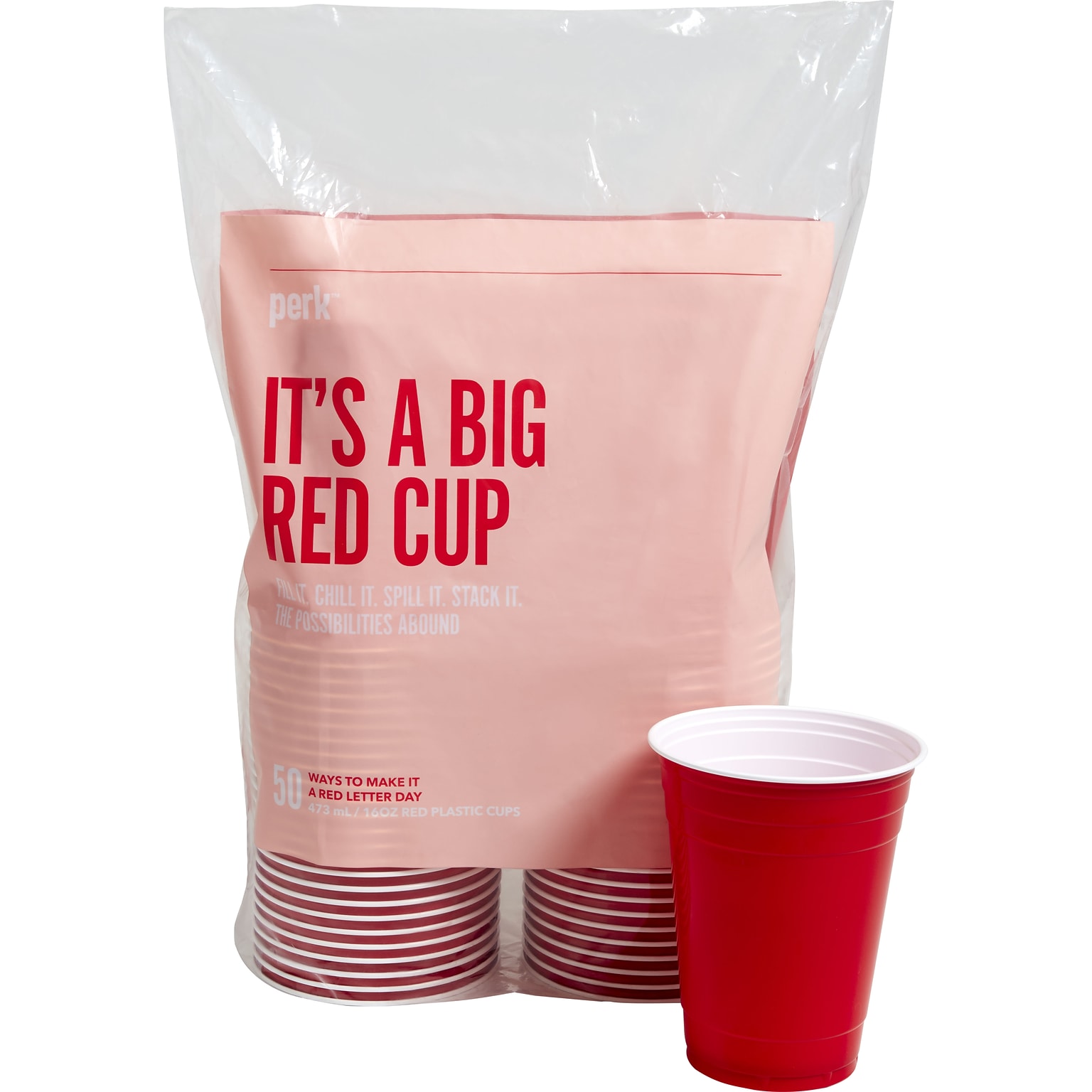 Perk™ Plastic Cold Cup, 16 Oz., Red, 50/Pack (PK54359)