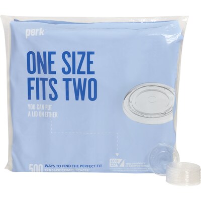 Perk™ Compostable Straw Slot Plastic Lid, 12/16 Oz., Clear, 500/Pack (PK56198)