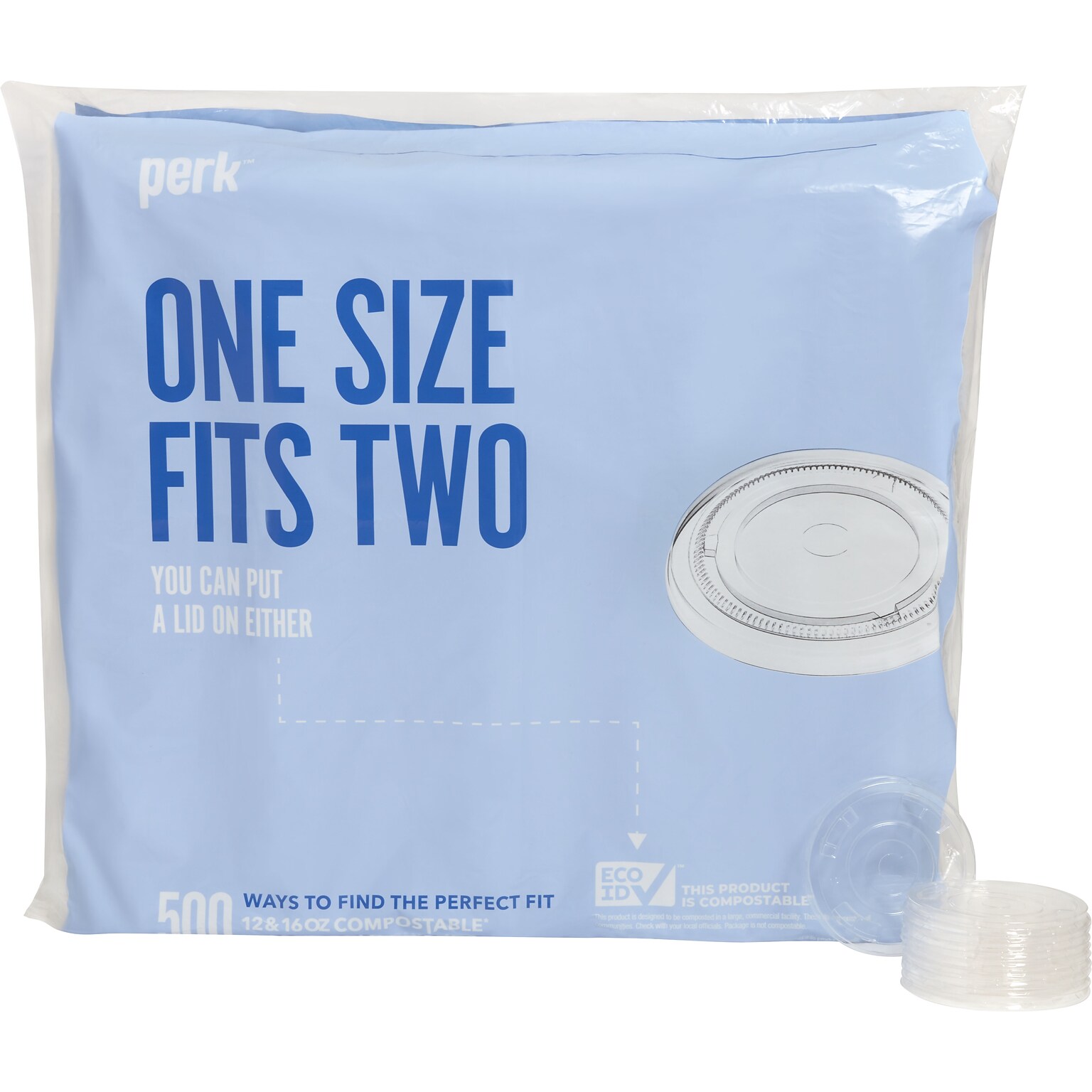 Perk™ Compostable Straw Slot Plastic Lid, 12/16 Oz., Clear, 500/Pack (PK56198)