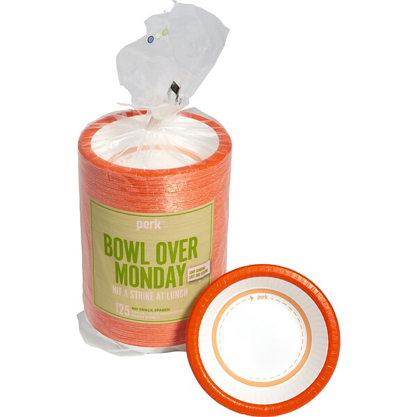 Perk™ Heavy-Weight Paper Bowl, 12 oz., White/Orange, 125/Pack (PK54332)