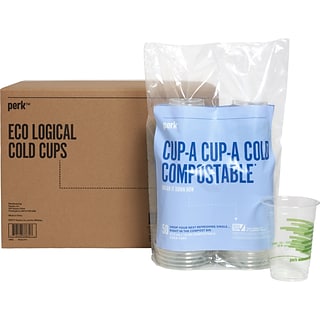 Perk™ Compostable Plastic Cold Cup, 16 Oz., Clear/Green, 300/Carton (PK56197)