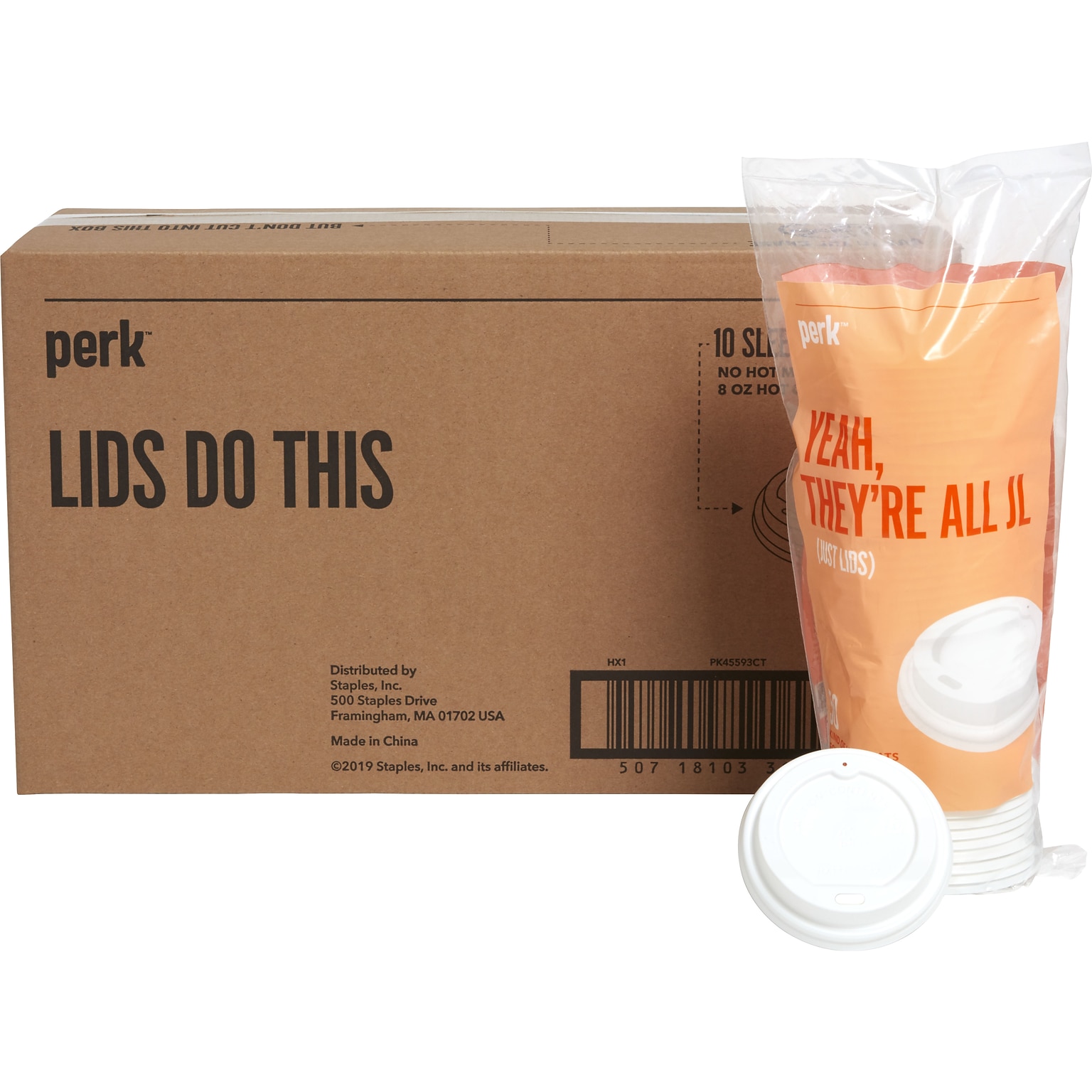 Perk™ Plastic Hot Cup Lid, 8 Oz., White, 500/Carton (PK45593CT)