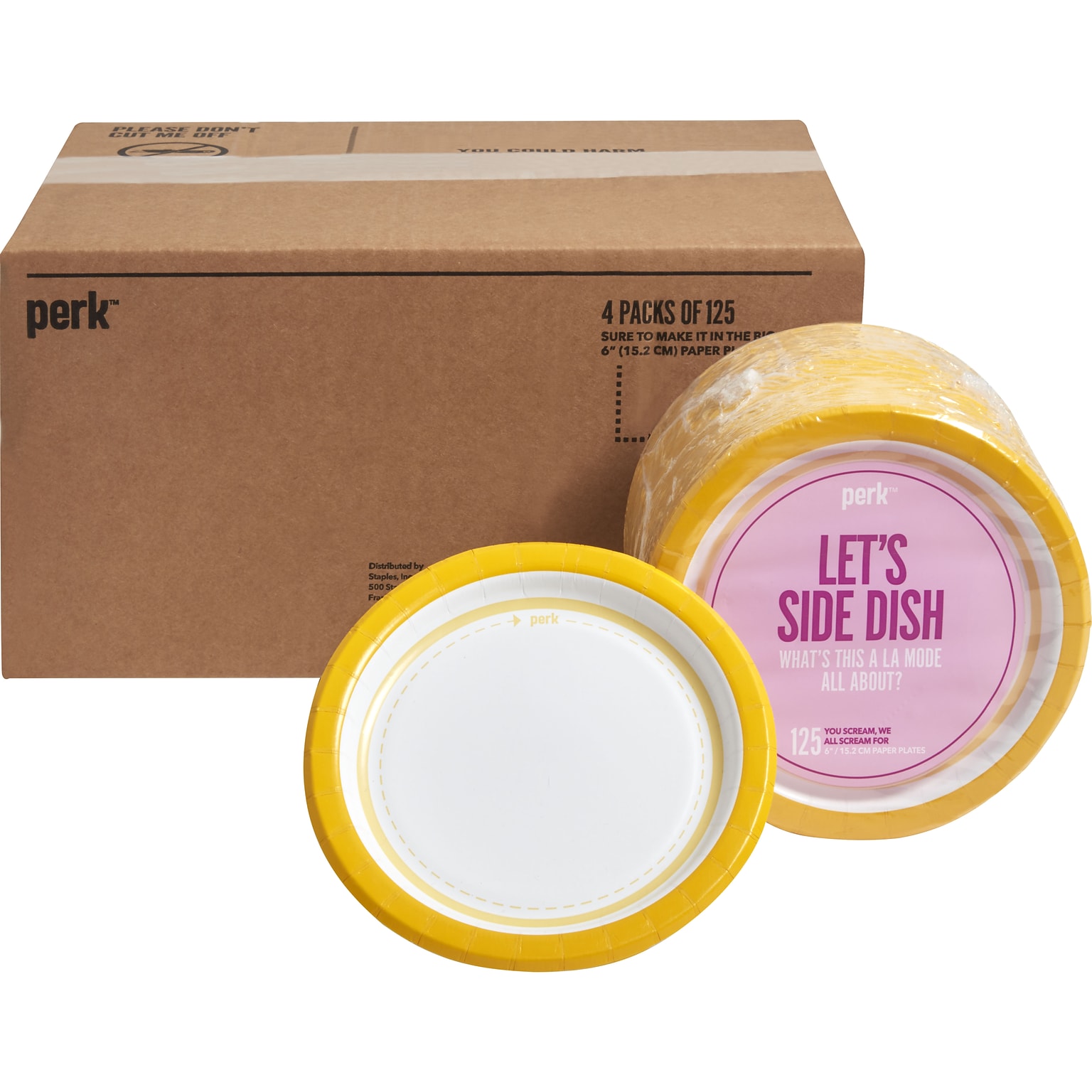 Perk™ Medium-Weight Paper Plates, 6, Yellow/White, 500/Carton (PK54328CT)