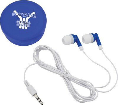 Custom Ear Buds In Round Plastic Case