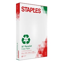 Staples 30% Recycled 11 x 17 Copy Paper, 20 lbs., 92 Brightness, 500/Ream (112390)