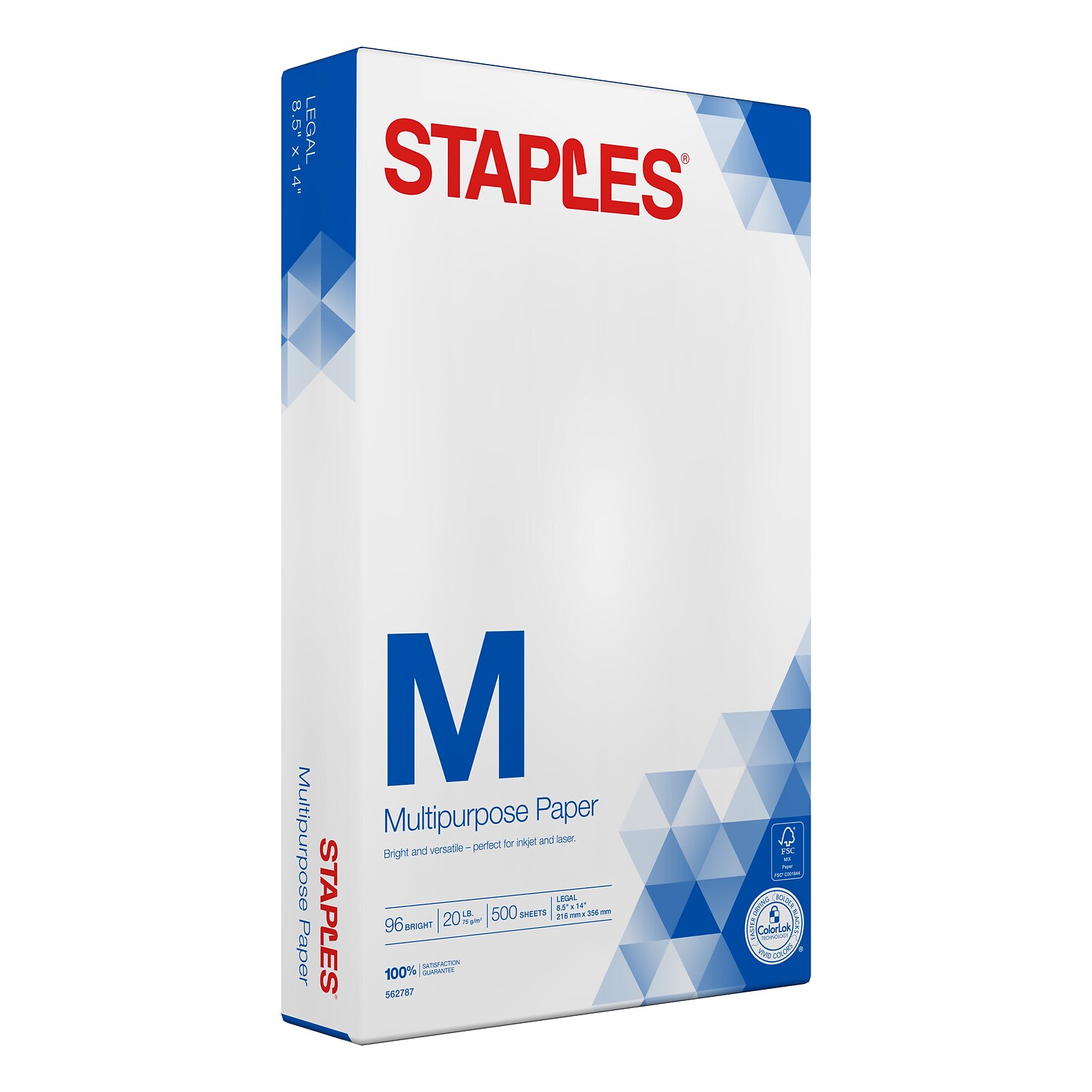 Staples 8.5 x 14 Multipurpose Paper, 20 lbs., 96 Brightness, 500/Ream (05029)