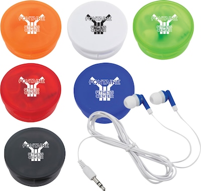 Custom Ear Buds In Round Plastic Case