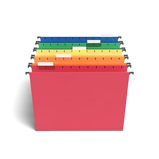 TRU RED™ Reinforced Hanging File Folders, 5-Tab, Letter Size, Blue/Green/Red/Orange/Yellow, 25/Box (
