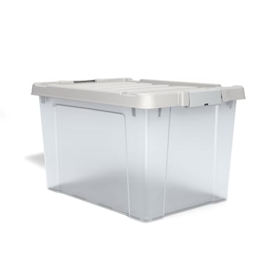 Iris 15 Gallon Clear Plastic Storage Boxes with Blue Lid, Pack of 4