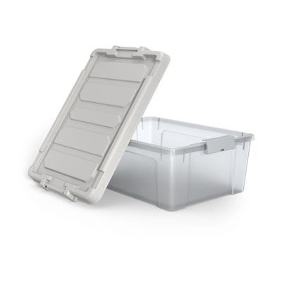 Staples 46.8 Qt. Storage Bin with Latching Lid, Plastic, Clear (250279)