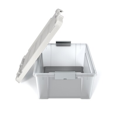 Hefty Modular Clear Storage Bins, 15 Qt. Stackable Bin with Latch,  White/Navy 