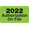 Medical Arts Press Patient Record Labels; 2022 Authorizations on File, Fluorescent Green, 1.5 x 0.88, 500 Labels (3901422)