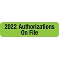 Medical Arts Press Patient Record Labels; 2022 Authorization on File, Large, Fluorescent Green,1.25 x 0.31, 500/Box (3215422)