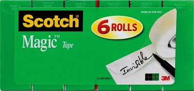 Scotch Magic Invisible Clear Tape Refill, 0.75 x 27.77 yds, 1 Core, Clear, 6 Rolls/Pack (810-K6) | Quill