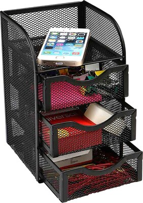 Mind Reader Desk Organizer Accessory Storage Paper Binder Clip Basket, Black (MESHMINI-BLK) | Quill