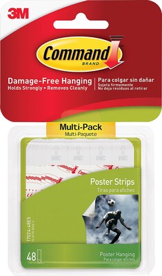 Command® Poster Strips, 48 White Adhesive Strips, Damage Free Hanging Picture Hangers, No Tools Wall Hanging for Back to School Dorm Organization