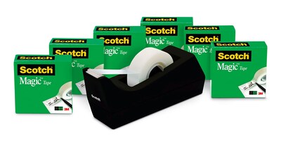 Scotch Magic Invisible Clear Tape With Dispenser, 0.75 x 27.77 yds, 1 Core, 6 Rolls/Pack (MMM810K6C | Quill