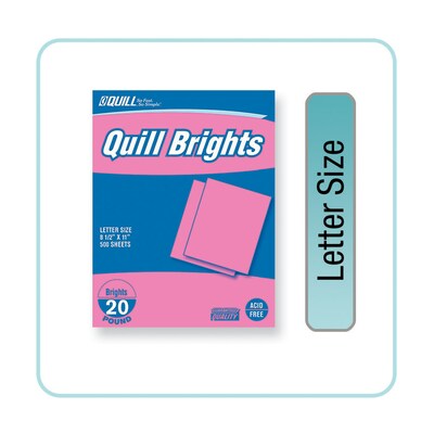 Quill Brand® Brights Multipurpose Colored Paper, 20 lbs., 8.5 x 11, Pink, 500 Sheets/Ream (722421)