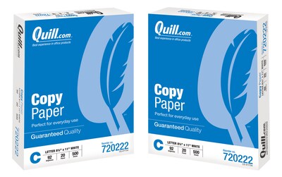 Quill Brand® 8.5 x 11 Copy Paper, 20 lbs., 92 Brightness, 500 Sheets/Ream (720222RM)