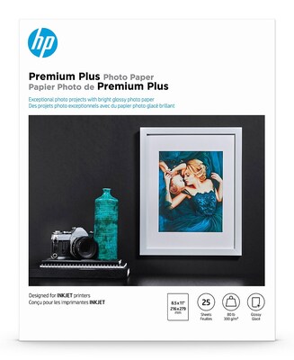 HP Premium Plus Photo Paper, Glossy, 8.5 x 11, 25 Sheets/Pack (CR670A) | Quill