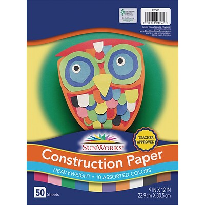 Pacon Sunworks 9W x 12H Construction Paper, Assorted, 5/Pack (55419-PK5)